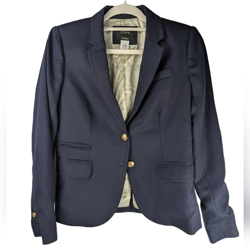 J.Crew Schoolboy Navy Wool Blazer Gold Buttons Size 2